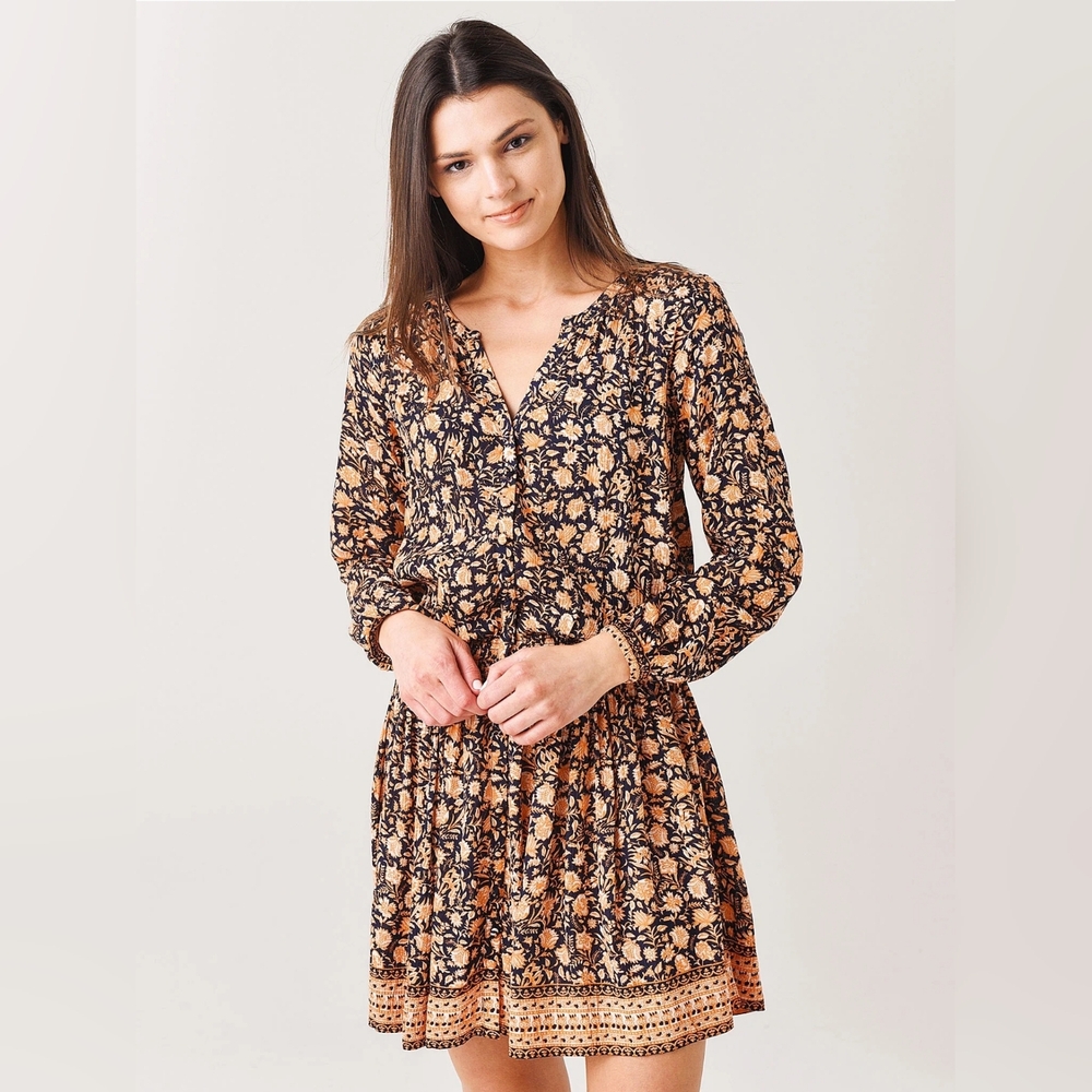 Faherty Reva Wanderlust Long Sleeve Floral Dress Size S
